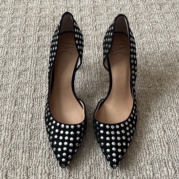 INC Macy’s Kenjay D'Orsay Black Silver Studded Heels Pumps size 9.5 - Picture 5 of 12